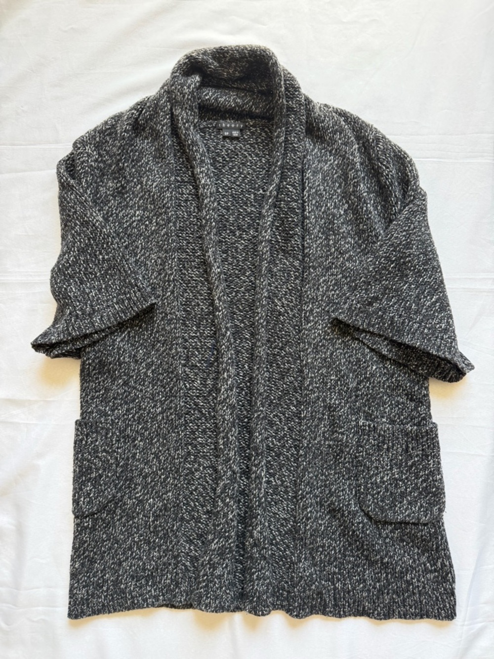 Theory Marled Knit Cardigan Short Sleeve Gray Cozy Lagenlook S/P - Picture 3 of 10